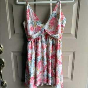 Hello Molly Floral Mini Dress - Pink and White